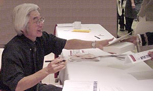 photograph of Ronald Takaki at book signing