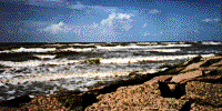 photograph of the jetties at Galveston Island